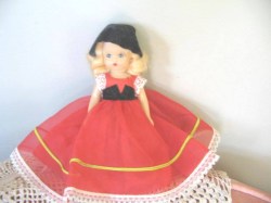 5.5'' BLONDE 50S SLEEP EYE NANCY ANN STORYBOOK DOLL, RED DRESS, BLACK HAT
